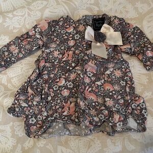 Girls' Pink Floral Long-Sleeve Top with Bow